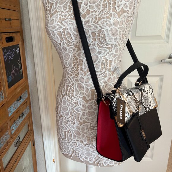Dune London- Black/White Animal Print & Red Satchel & Wallet- Designer - NWT - Picture 3 of 10
